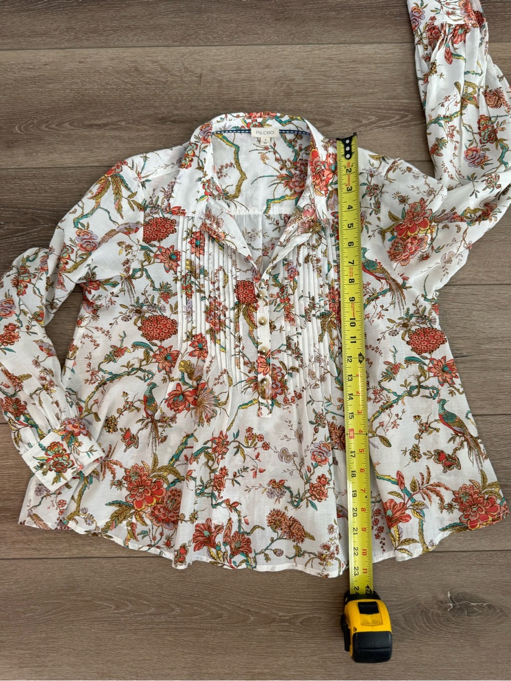 Pilcro Anthropologie Floral Bird Pintuck Blouse Boho Cottagecore Peasant Top S - Picture 12 of 12